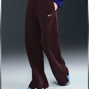 NIKE Set Phoenix Fleece Wide Leg Pants Burgundy Crush Small S
